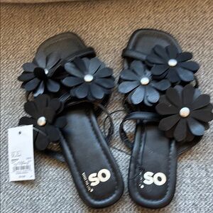 SO Black Sandals with Floral Design